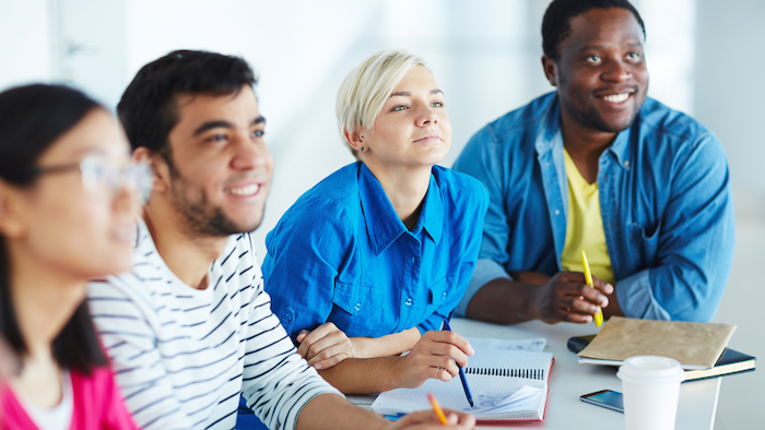 Diverse group of adults engaged in collaborative learning.